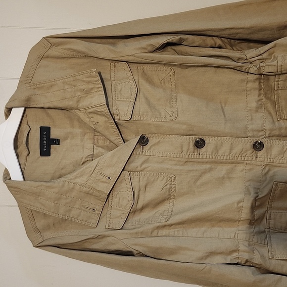 Talbots Tan Utility Jacket Lightweight Cotton Blend - Picture 4 of 8